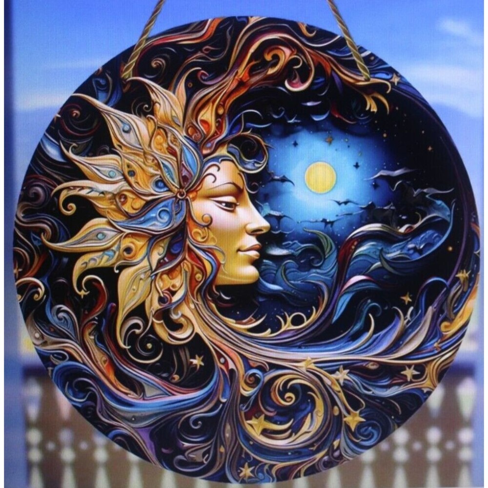 Sun Moon & Floral Decorative Suncatcher Home Decor 8" Window Hanging Acrylic NIP